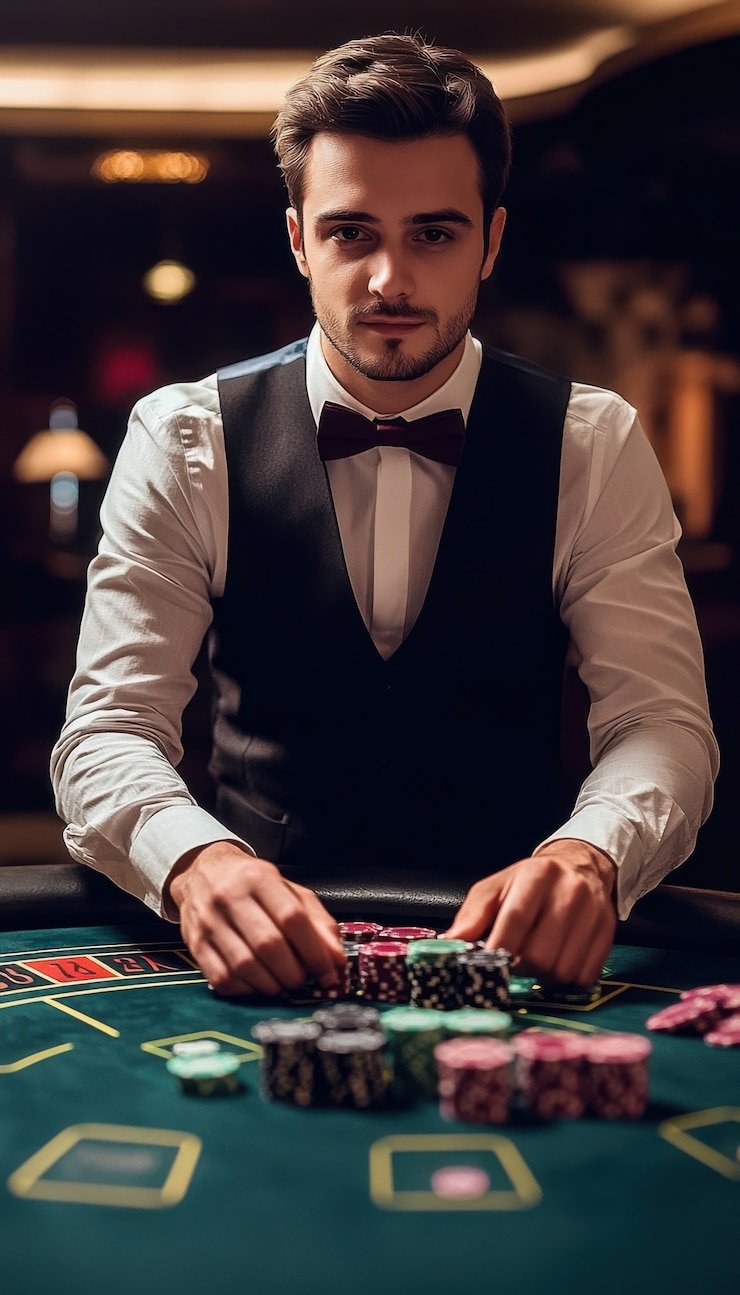 Dealer membagikan kartu dengan cepat dalam permainan Speed Baccarat